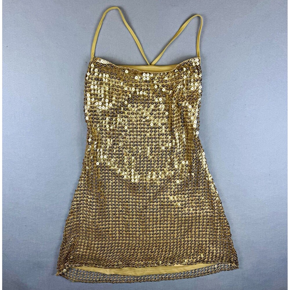 Peppermayo Gold Sequin Mini Dress Womens M US 6 Backless Strappy Cocktail Party